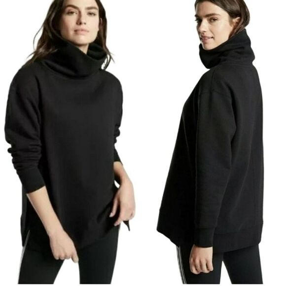 Athleta 24/7 Funnel Neck Sweatshirt Black Warm Fleece Top xxs - Picture 1 of 10